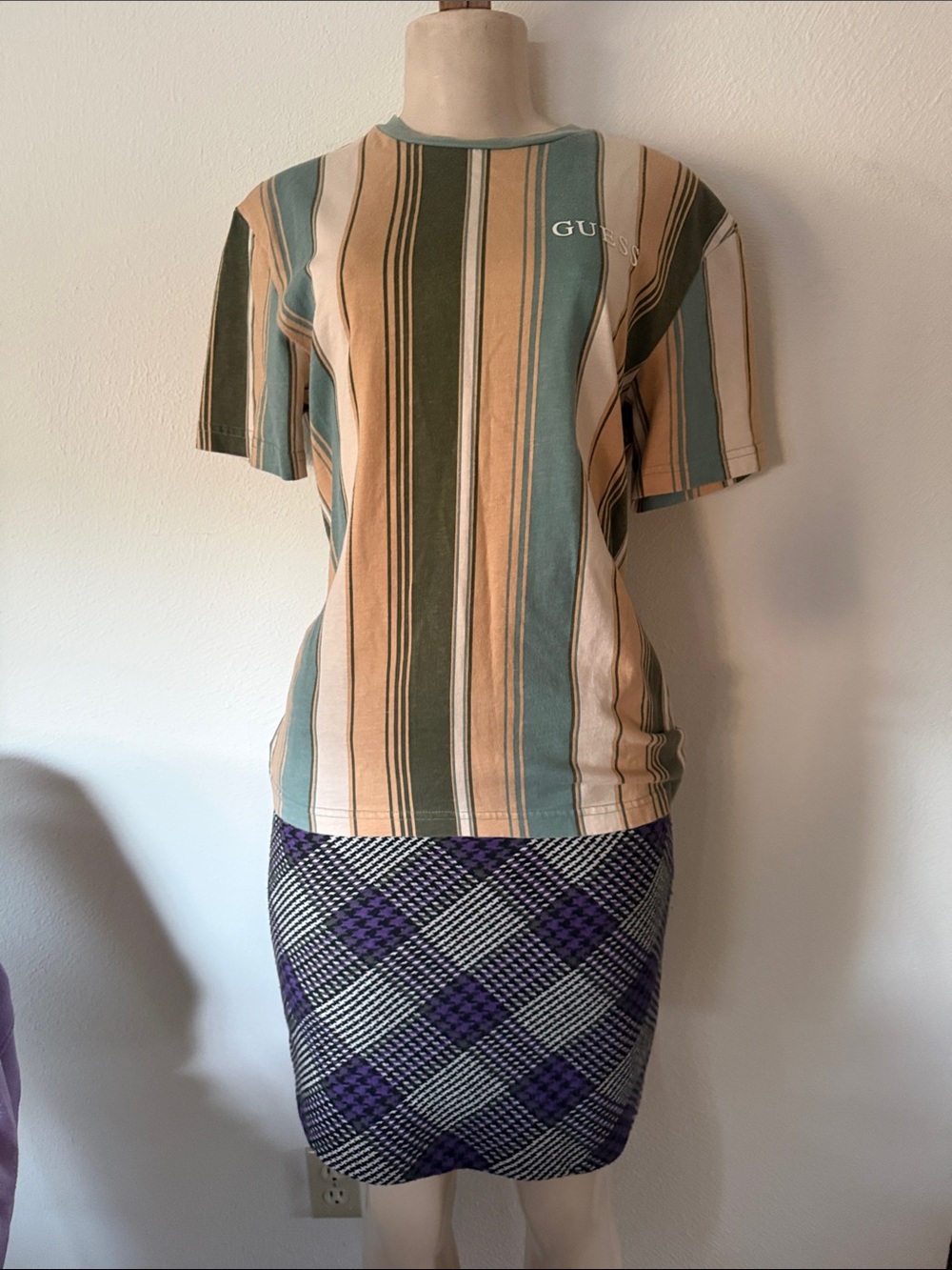 Guess Striped Pencil Skirt in Green and Cream